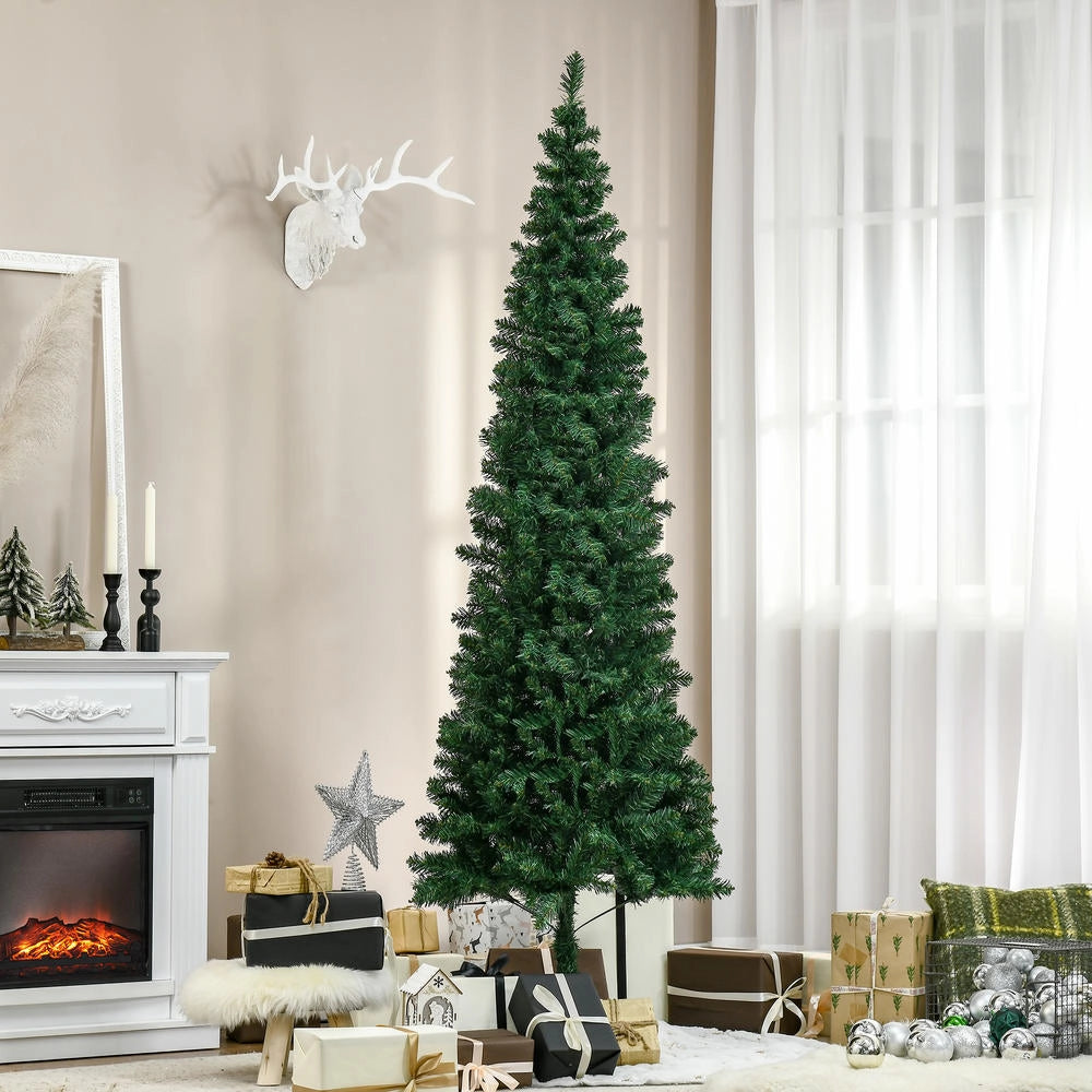 Albero di Natale artificiale 2,1 m verde con luci LED e stella, con base inclusa, facile da montare per casa