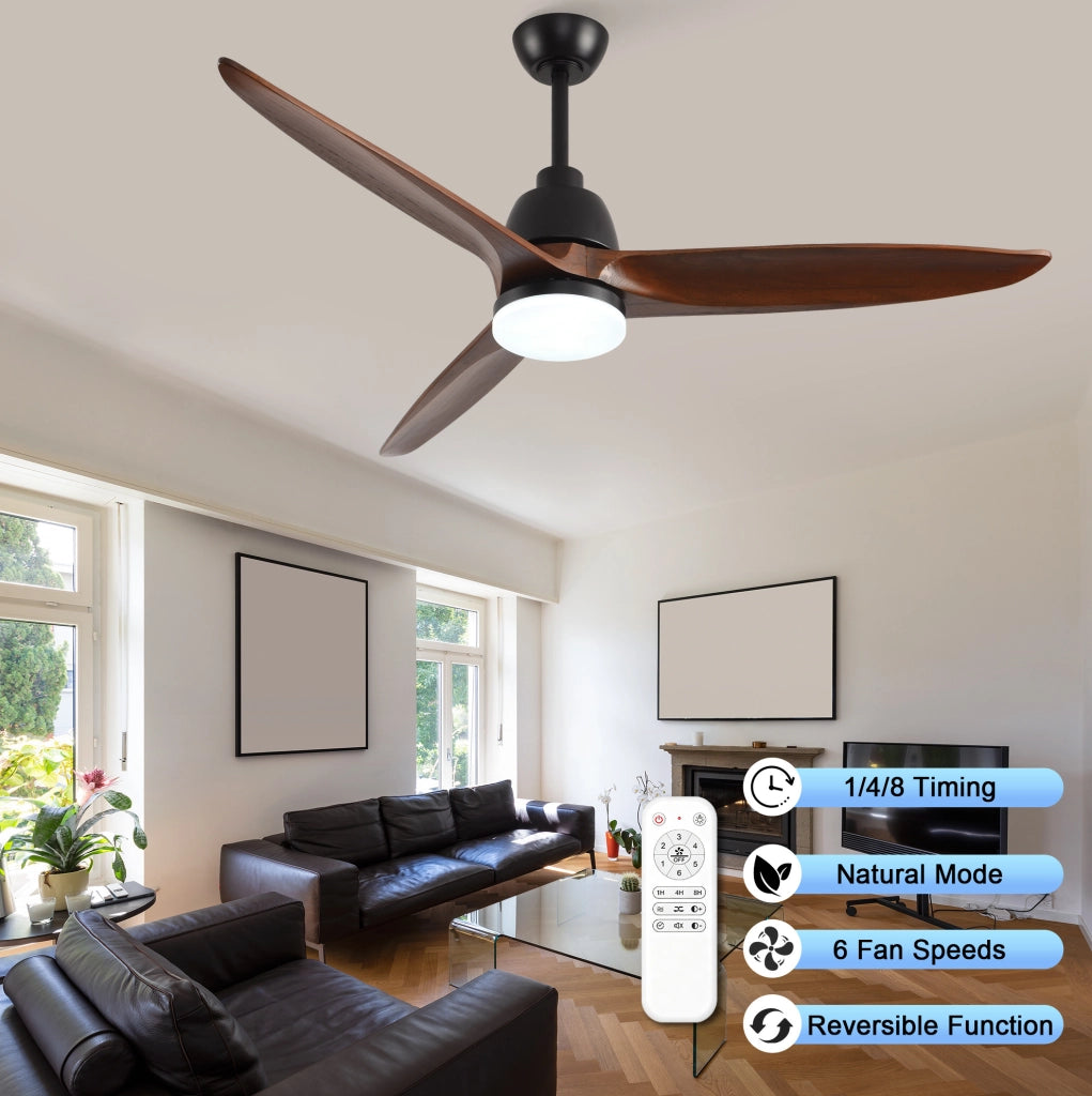 Ventilatore da soffitto 52 pollici con LED dimmerabile 3CCT; telecomando; legno e metallo