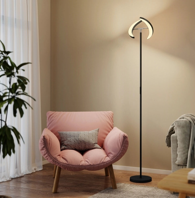 Lampada da terra LED RGB nera con due teste orientabili e telecomando