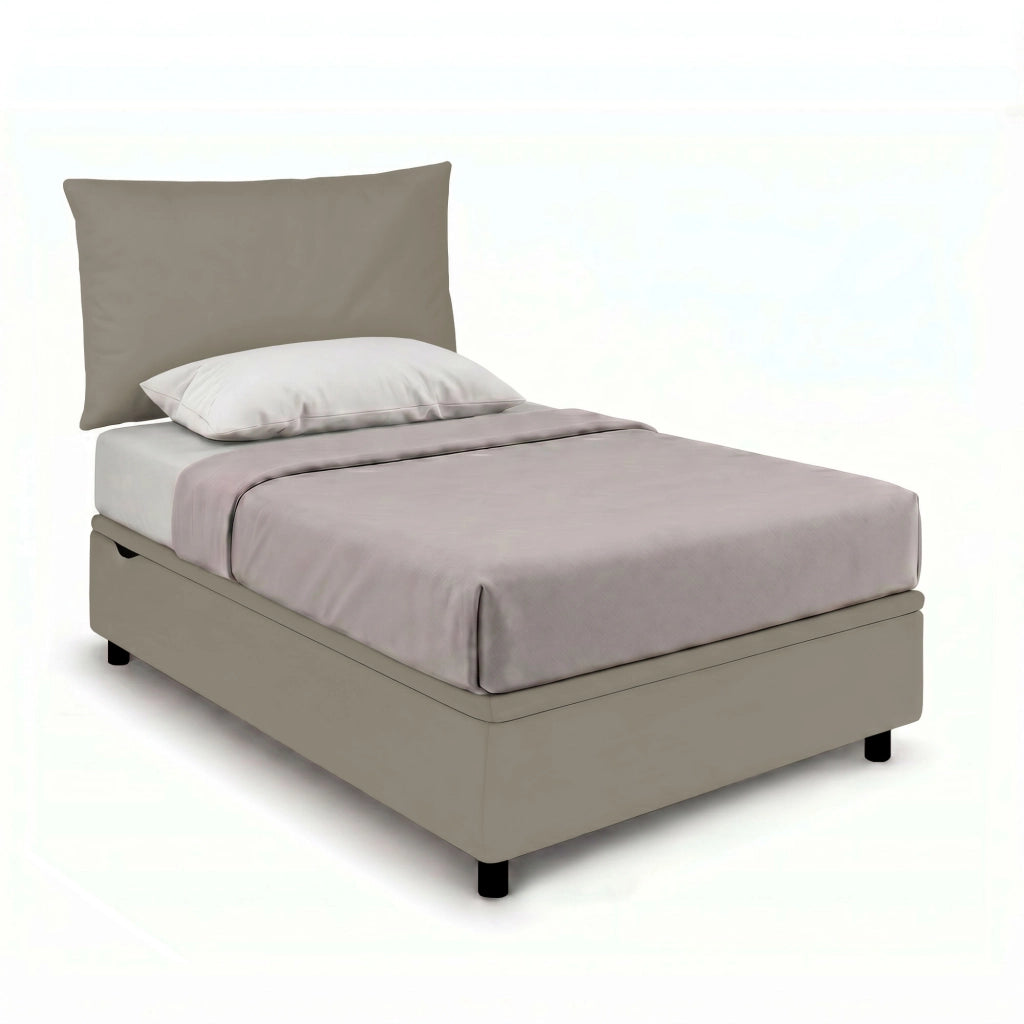 Letto 1 Piazza e Mezza Contenitore Imbottito 120x200 cm Similpelle Cappuccino Boxmax Testata Soft