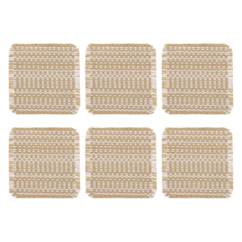 Set di 6 sottobicchieri tessuti, 10x10 cm, color beige chiaro/bianco, in misto cotone