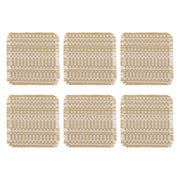 Set di 6 sottobicchieri tessuti, 10x10 cm, color beige chiaro/bianco, in misto cotone