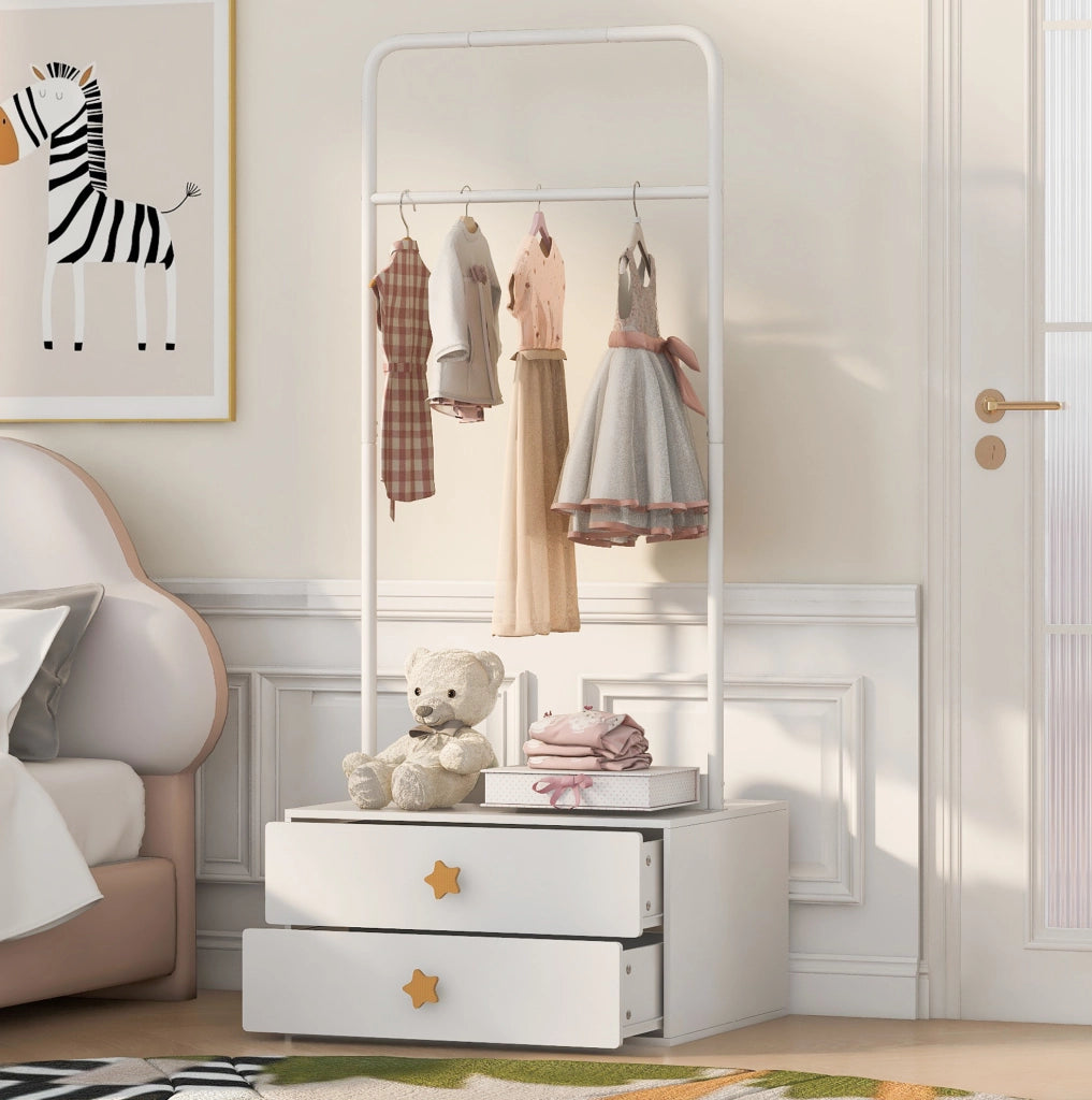 Appendiabiti per bambini con asta e 2 cassetti, bianco