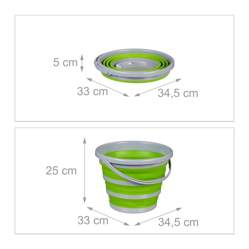 Secchio pieghevole da 10 litri con manico e beccuccio, colore grigio/verde