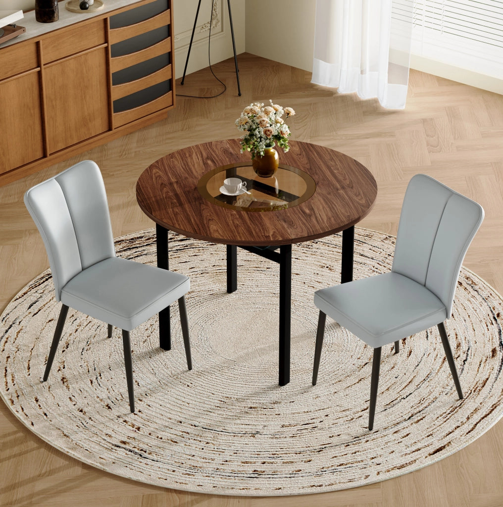 Set da pranzo moderno con tavolo rotondo da 100 cm e 2 sedie in PU grigio chiaro