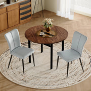 Set da pranzo moderno con tavolo rotondo da 100 cm e 2 sedie in PU grigio chiaro