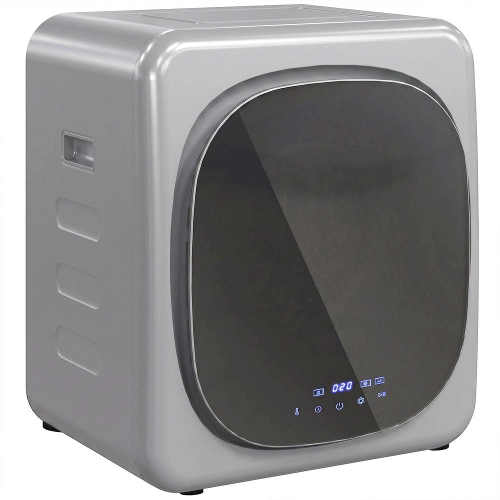 Mini Asciugatrice Compatta ad Aria Carico 2.5kg Salvaspazio con Timer e Programmi, Argento 48x40x56 cm per Casa