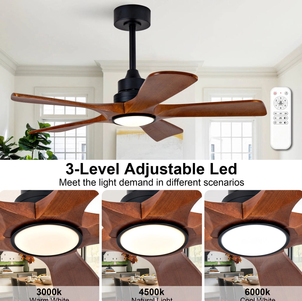 Ventilatore da soffitto 42 pollici con luce e telecomando, noce e nero
