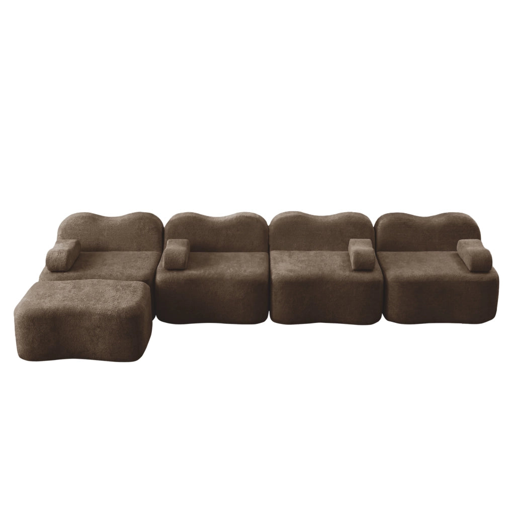 Divano angolare modulare in velluto marrone con pouf 384x167 cm