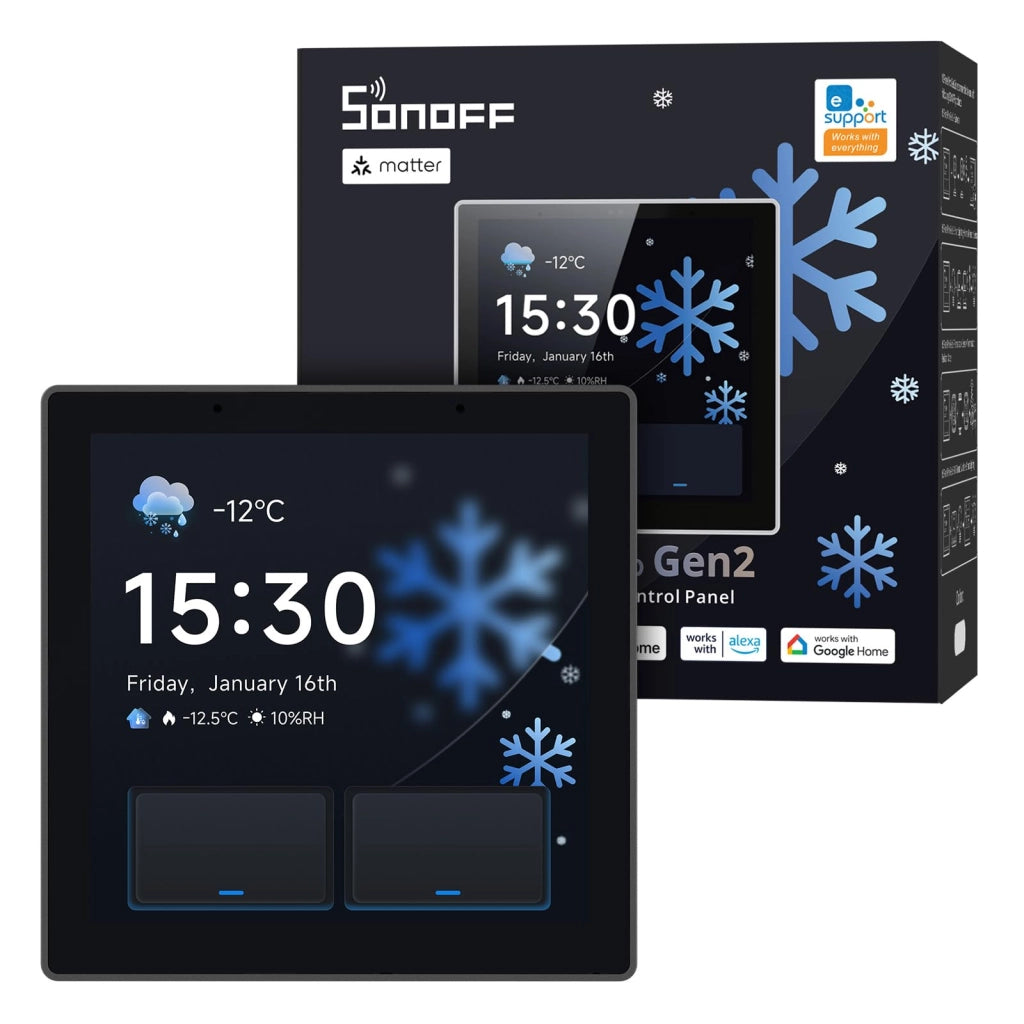 Pannello di controllo sottile con relè, hub Zigbee e Matter Bridge, integrazione Home Assistant, termostato, allarme, Wi-Fi dual-band 2,4 e 5 GHz, controllo vocale Alexa, Google, nero