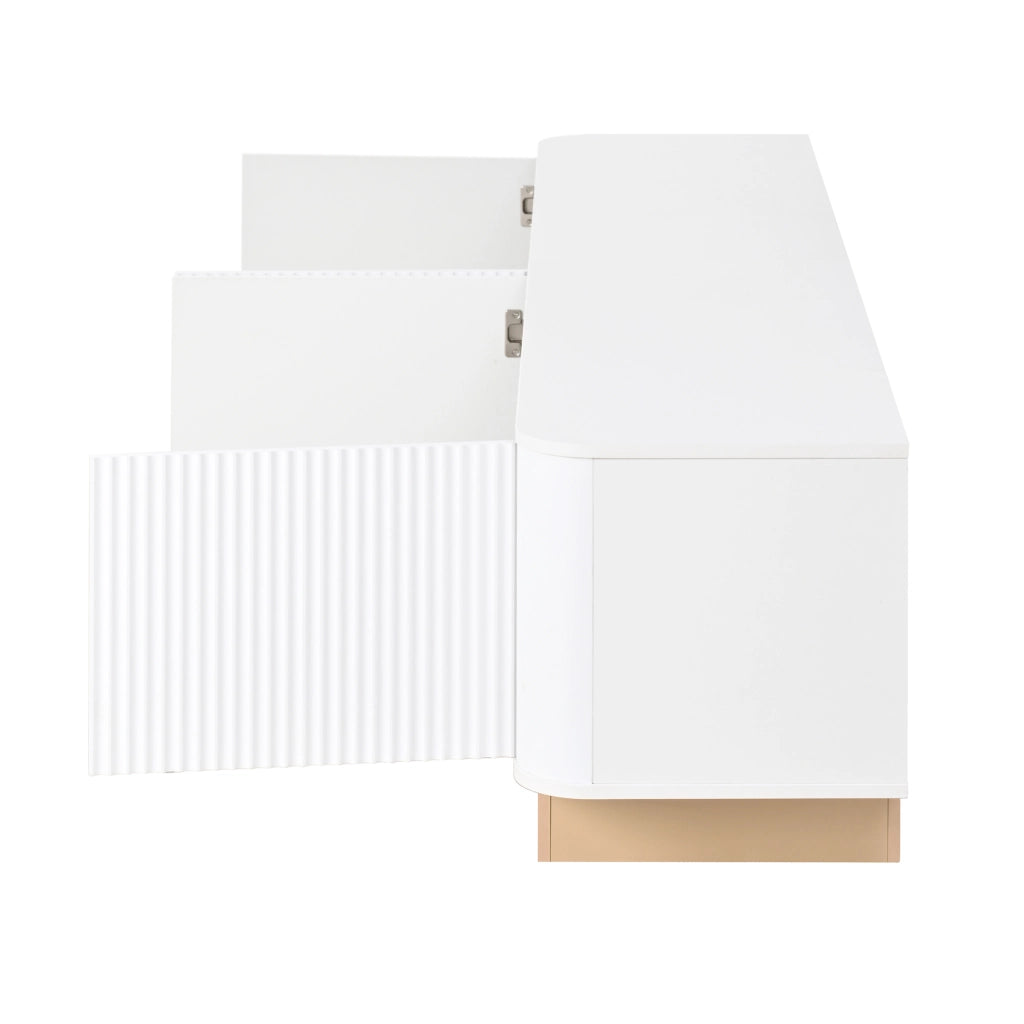 Mobile TV 200 cm Bianco in MDF con 4 Ante, Ripiani Regolabili e Angoli Arrotondati