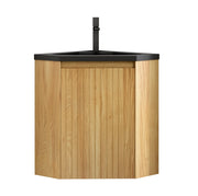 Mobile lavabo angolare bagno 54,5 x 38,5 x 50 cm nero e legno naturale, preassemblato