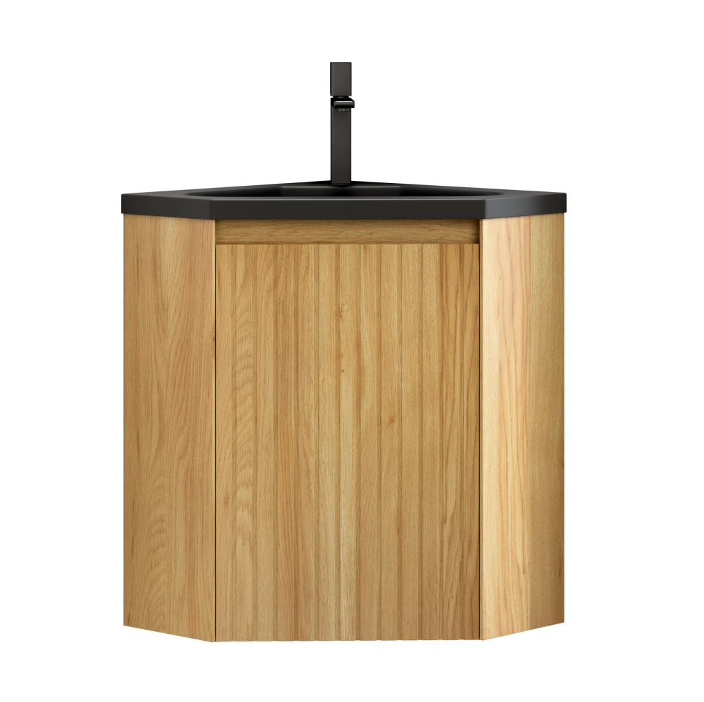 Mobile lavabo angolare bagno 54,5 x 38,5 x 50 cm nero e legno naturale, preassemblato