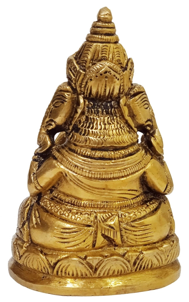 Statua in ottone raffigurante Ganapati con tre teste, altezza 10,2 cm