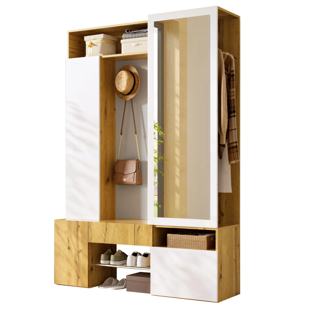 Mobile ingresso in MDF con specchio, scarpiera e guardaroba