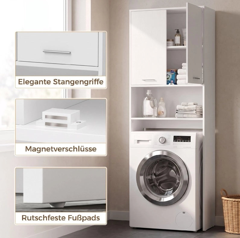 Mobile sopralavatrice bianco a 2 ante con vano aperto, 66 × 24 × 191 cm