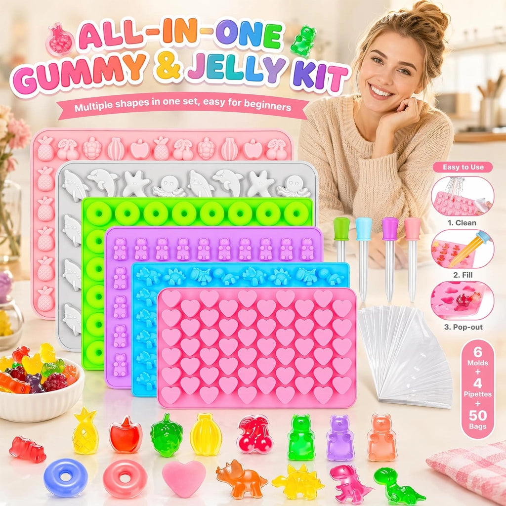 6 stampi in silicone con 4 pipette, a forma di orso, cuore e dinosauro