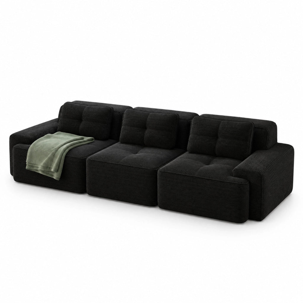DIVANO Modulare in Velluto a Coste Nero 293x104x69 cm