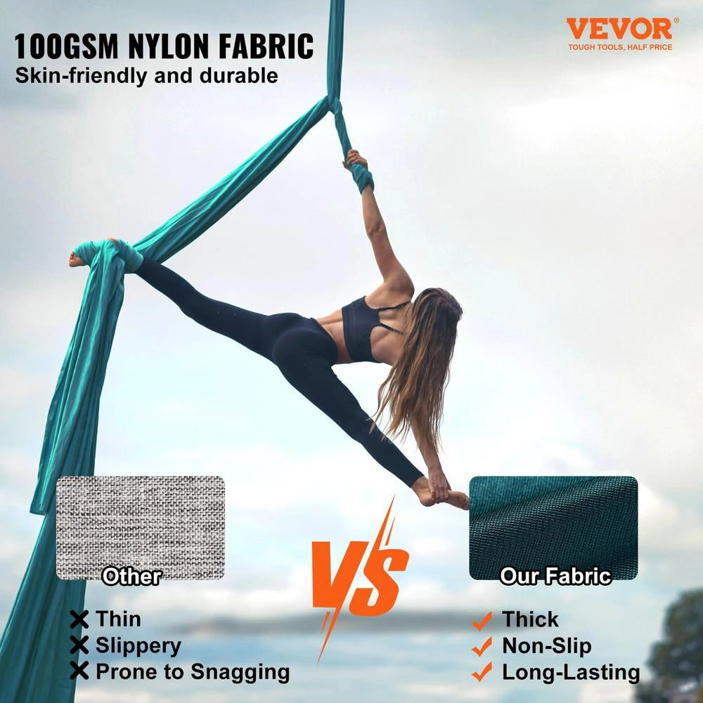 Kit altalena per yoga e seta aerea verde, tessuto in nylon da 100 g/m², 11 metri, hardware completo, per casa, YJ-0077-S10