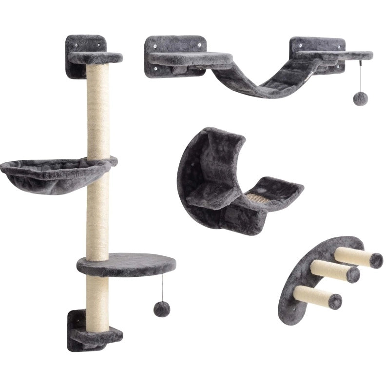Set da parete per gatti a 4 elementi grigio scuro, per gatti fino a 5 kg