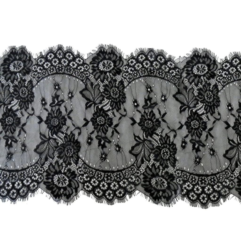 Bordatura decorativa, larghezza 33 cm, lunghezza 290 cm, colore nero, ideale per progetti fai-da-te e per l'abbigliamento