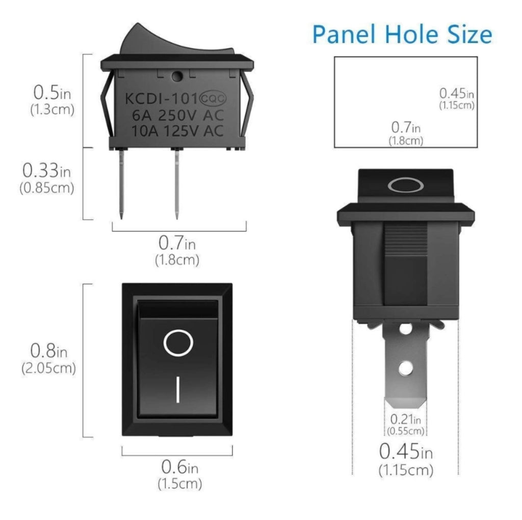 Confezione da 5 interruttori a pulsante da incasso, 2 poli, AC 250V/125V, 10A/6A, colore nero