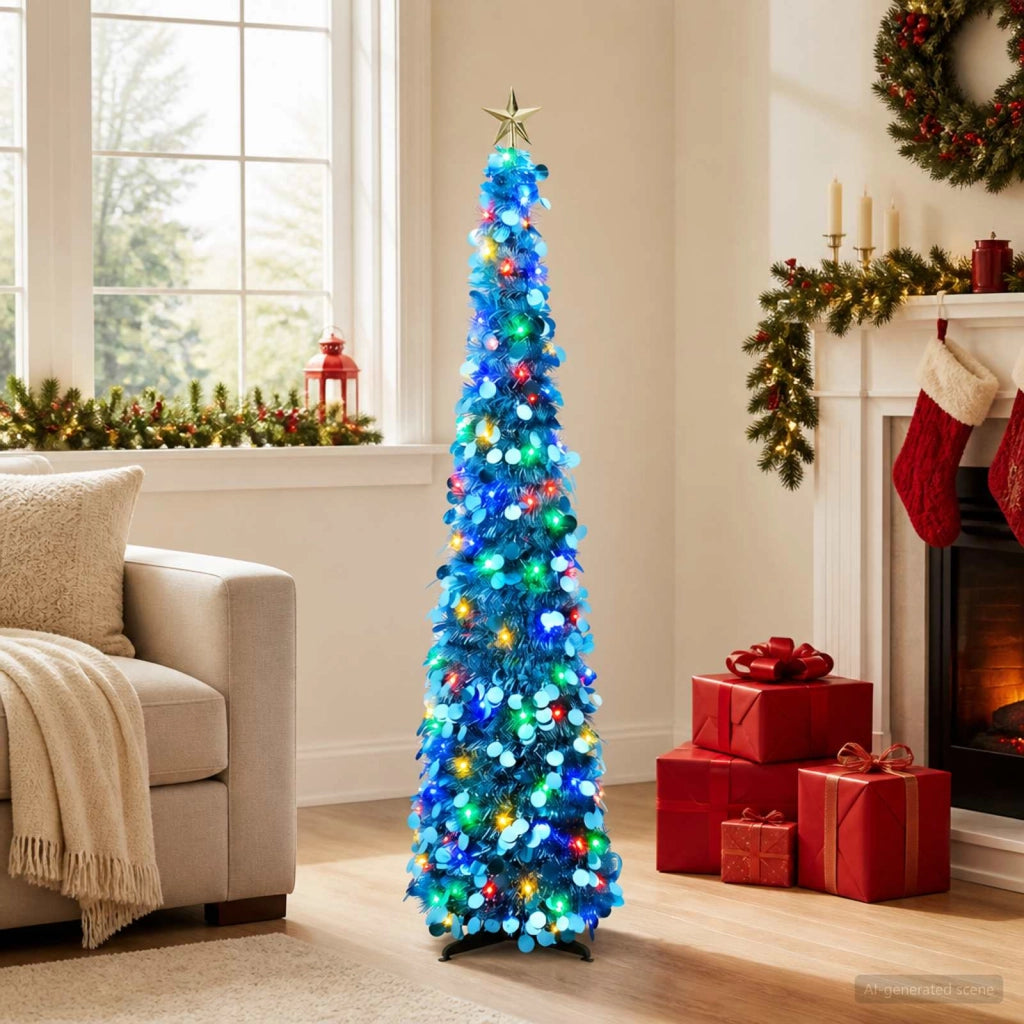 Albero di Natale LED pop-up con stella 150 cm 50 LED PET Blu 42055467