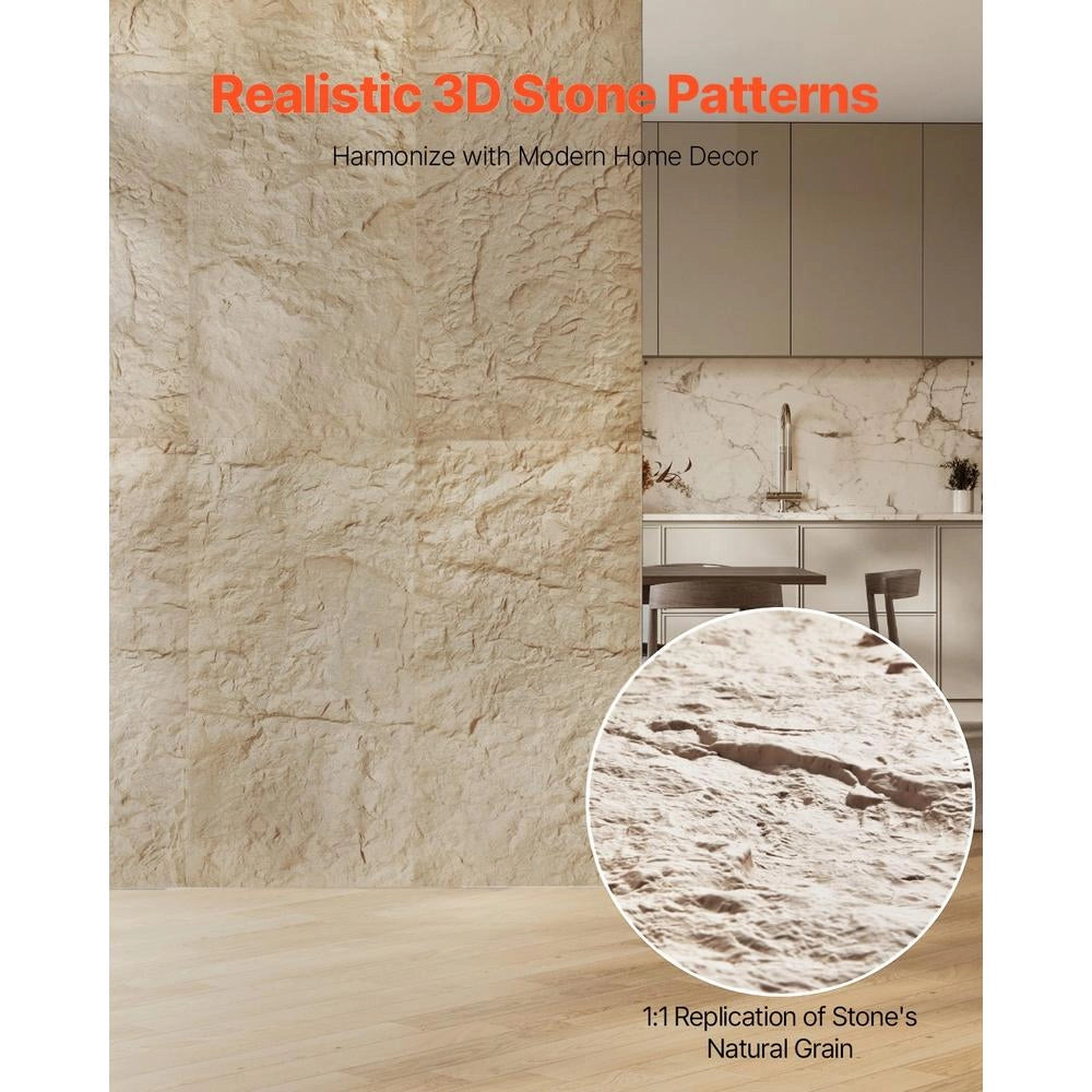 Pannelli da Parete 3D Decorativi in PU Effetto Pietra Naturale Gialla 1200 x 600 x 30 mm, Set 4 Pezzi per Fai da Te e Interni
