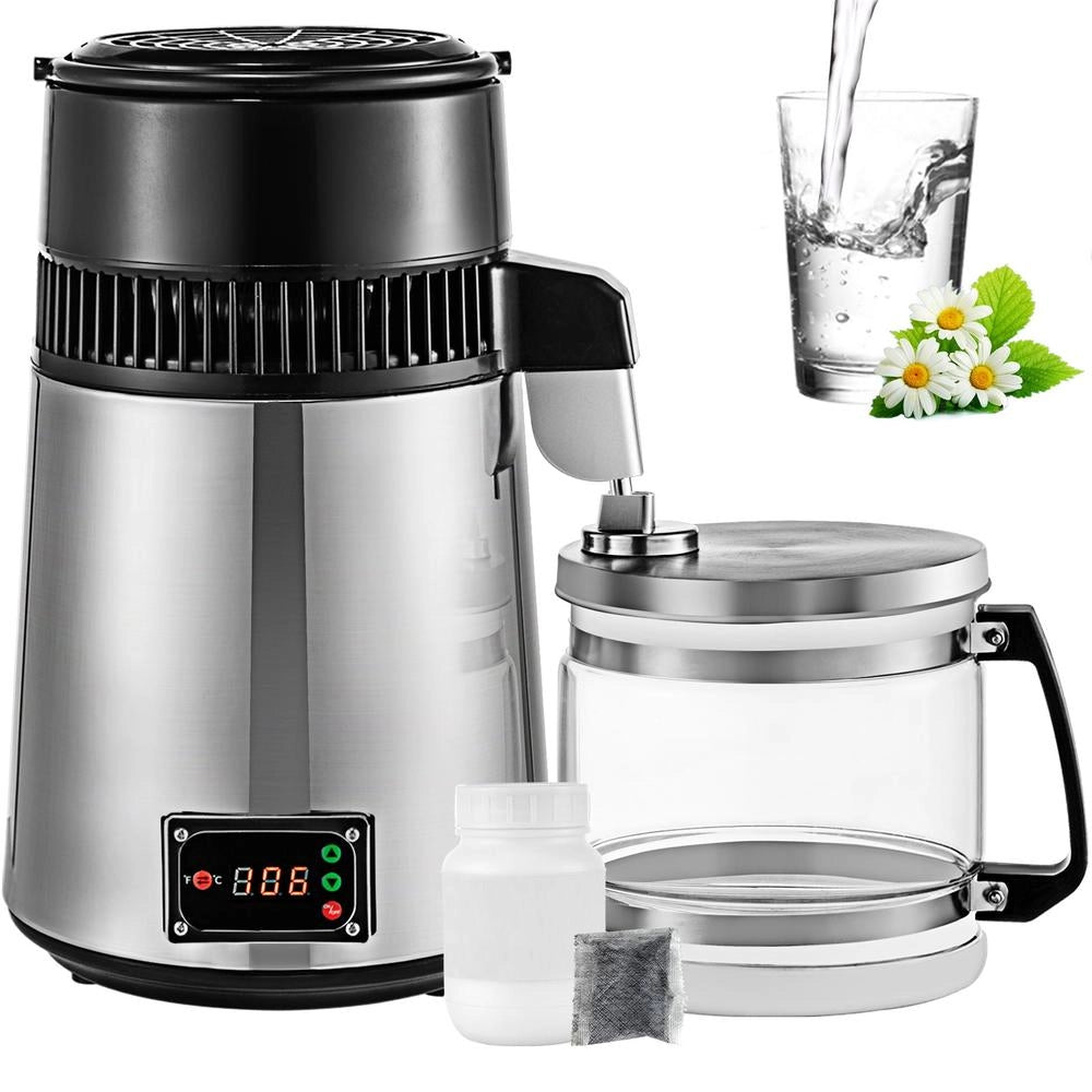 Distillatore d'Acqua 4L 750W Purificatore Elettrico con Controllo Temperatura Argento per Uso Domestico