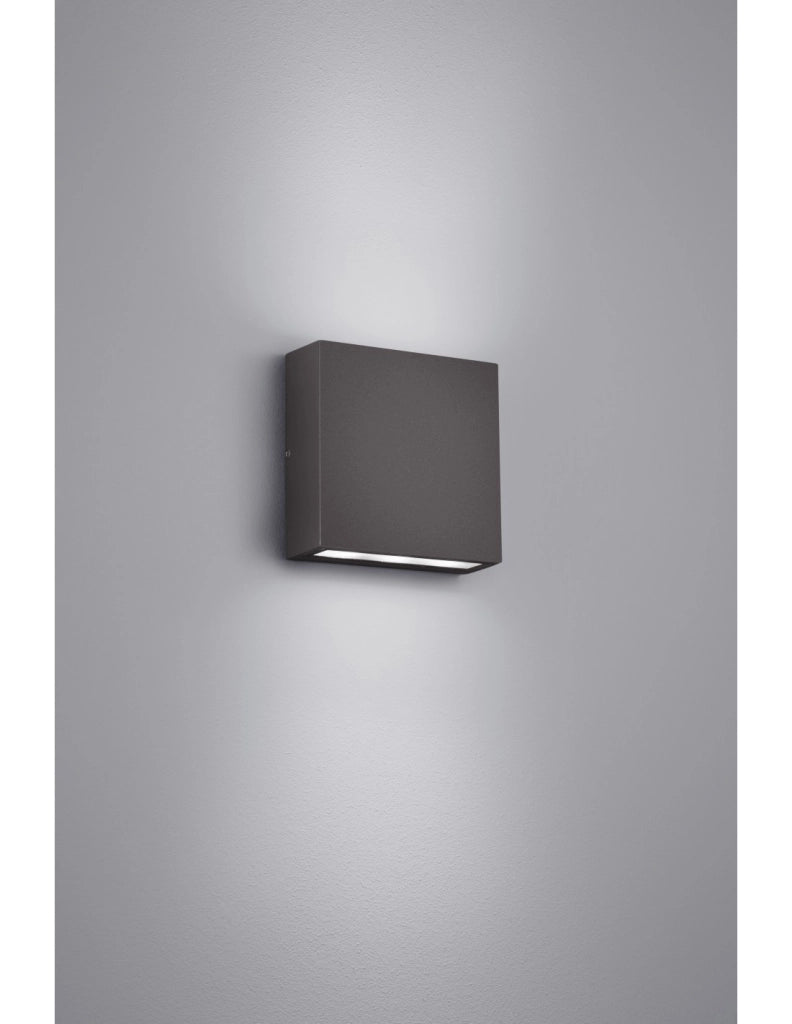Applique Quadrata Thames Led Doppia Emissione IP54 Antracite 14x14 cm Trio Lighting