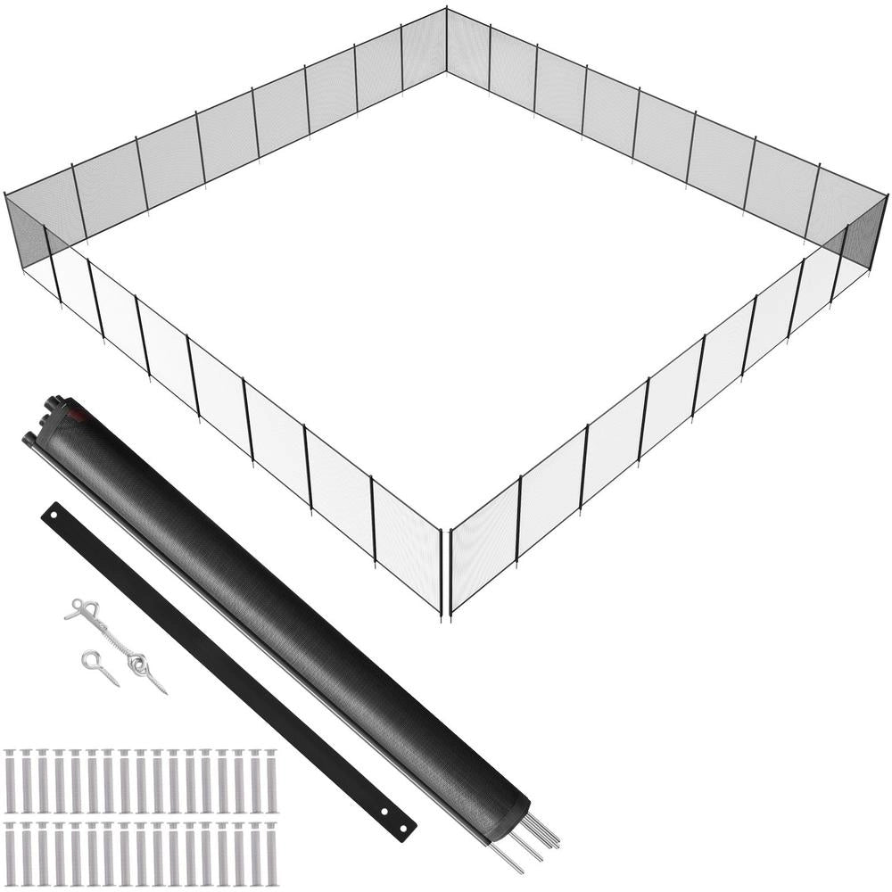 Recinzione di Sicurezza per Piscina Rimovibile 1,21x29,26 m (4x96 FT) in PVC 340g e Alluminio Nero Facile da Montare Fai da Te