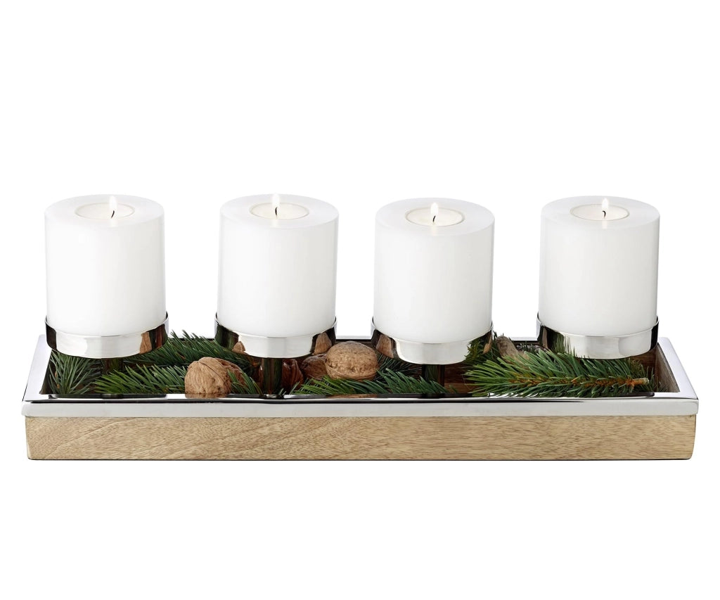 Candeliere per l'Avvento, piccolo, L 45 cm, in legno di mango, verniciato