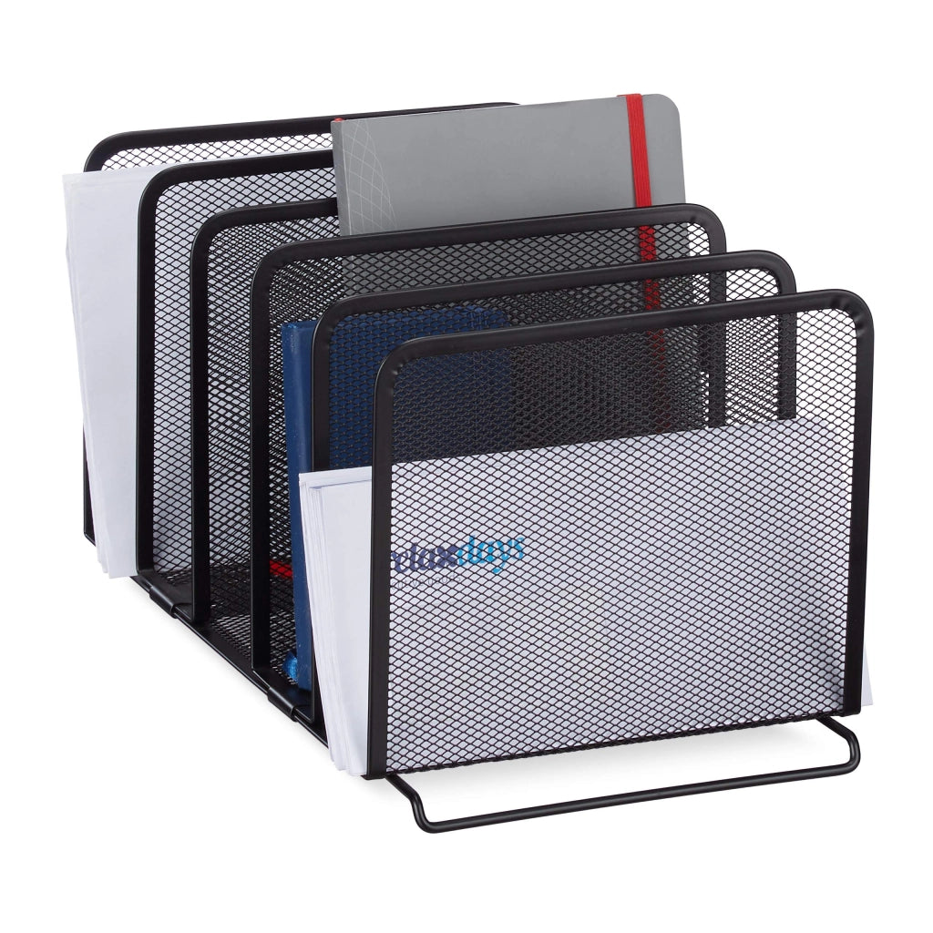 Portadocumenti in metallo, 5 scomparti, 18,5x20,5x37,5 cm, colore nero