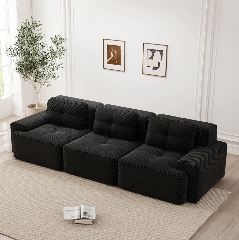 DIVANO Modulare in Velluto a Coste Nero 293x104x69 cm