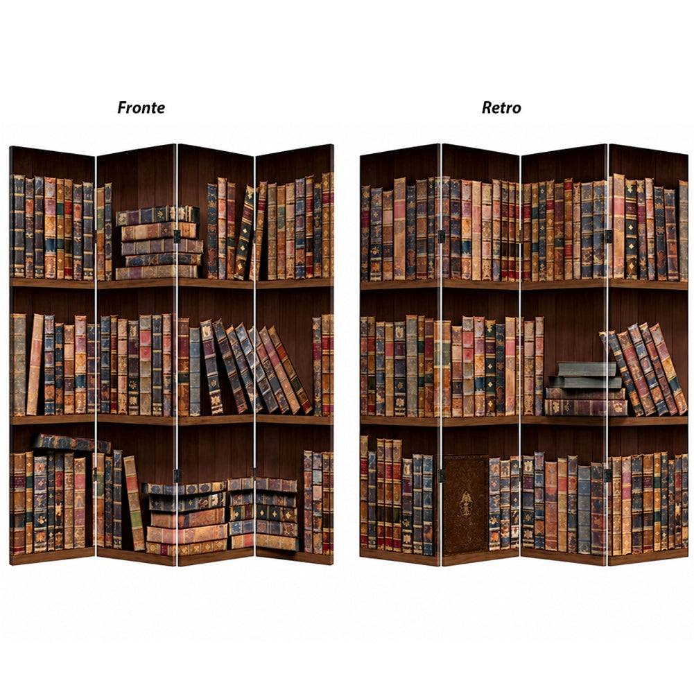 Paravento Separe 4 Pannelli Stampa Fronte Retro Libreria Antic Divisorio 180x160