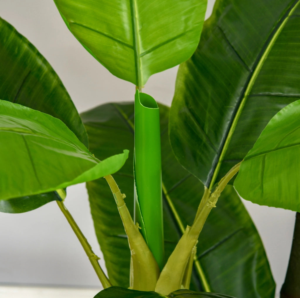 Banano artificiale da 150 cm con 18 foglie e vaso nero