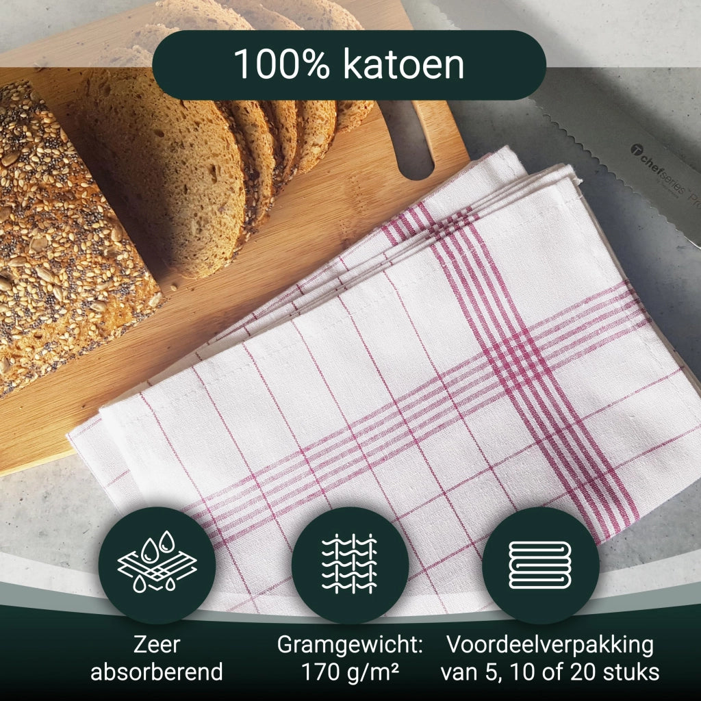 Set di 10 strofinacci in cotone, 50x70 cm, a quadretti rossi e bianchi