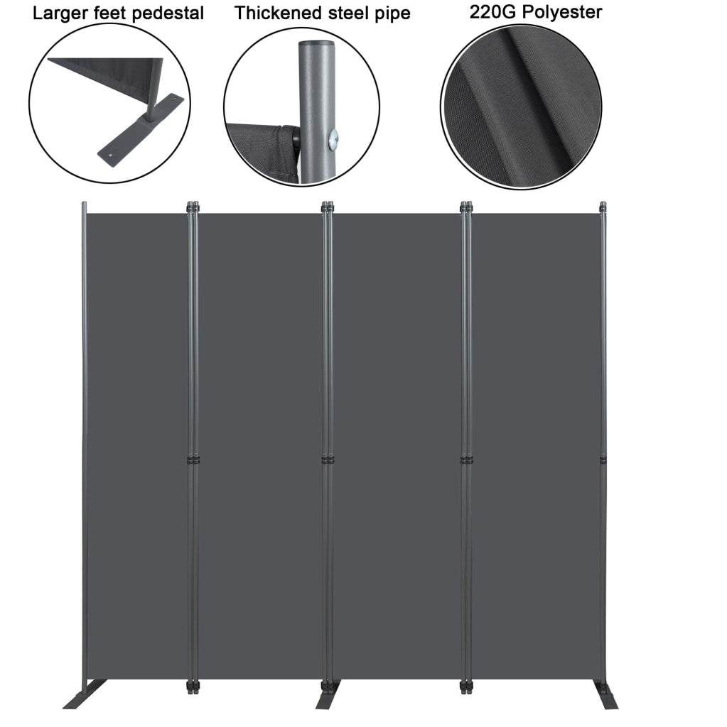 Paravento divisorio pieghevole grigio scuro 204 x 180 cm