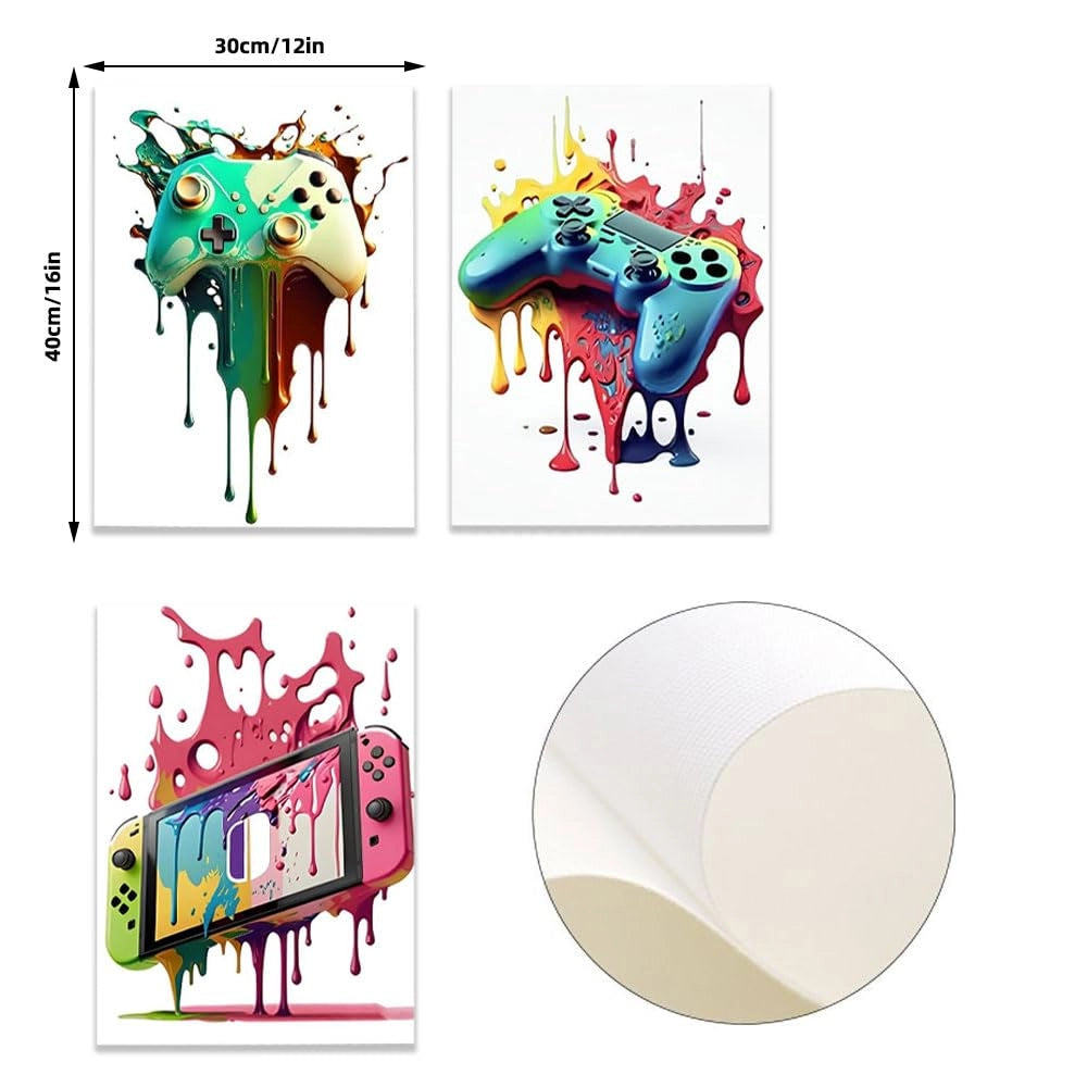 Set di 3 poster a tema gaming, dimensioni 30x40 cm, tela, stile graffiti