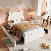 Letto singolo imbottito per bambini 90 x 200 cm beige con 4 cassetti e LED