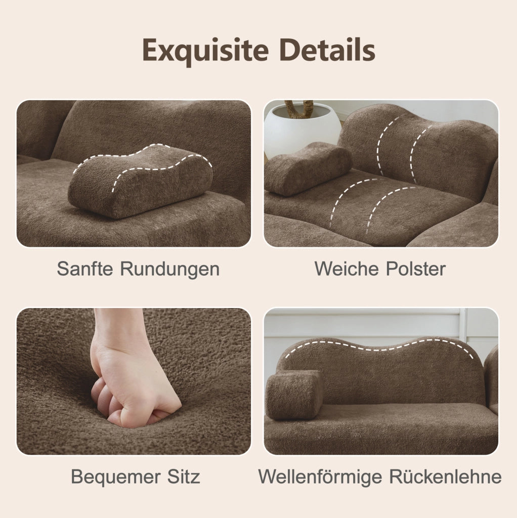 Divano angolare modulare in velluto marrone con pouf 384x167 cm