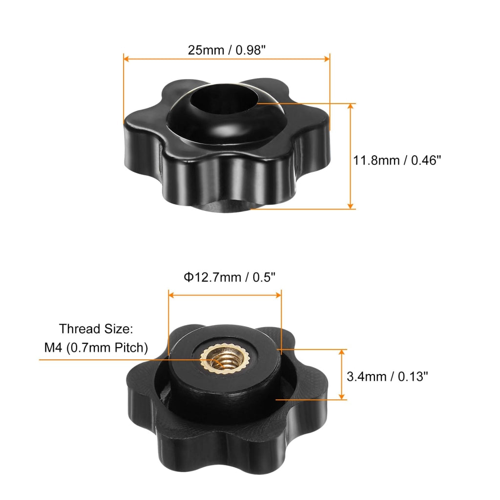 4 viti a testa cilindrico con filettatura parziale M4, lunghezza 25 mm, colore nero, materiale: plastica/ottone