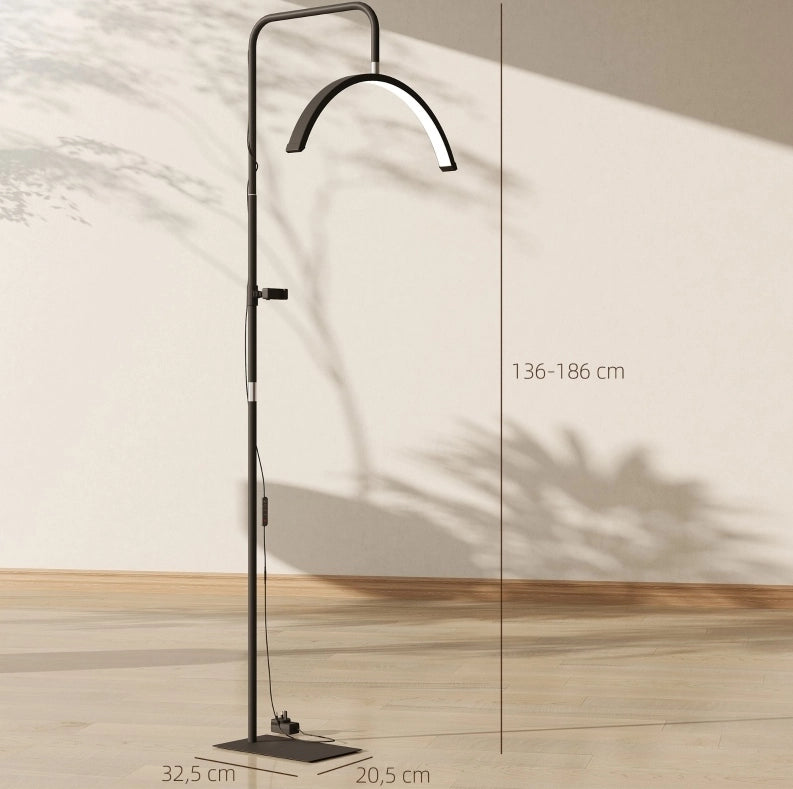 Lampada LED a mezzaluna IVMEU 36 W con supporto per smartphone, altezza regolabile 136¨C186 cm, nera