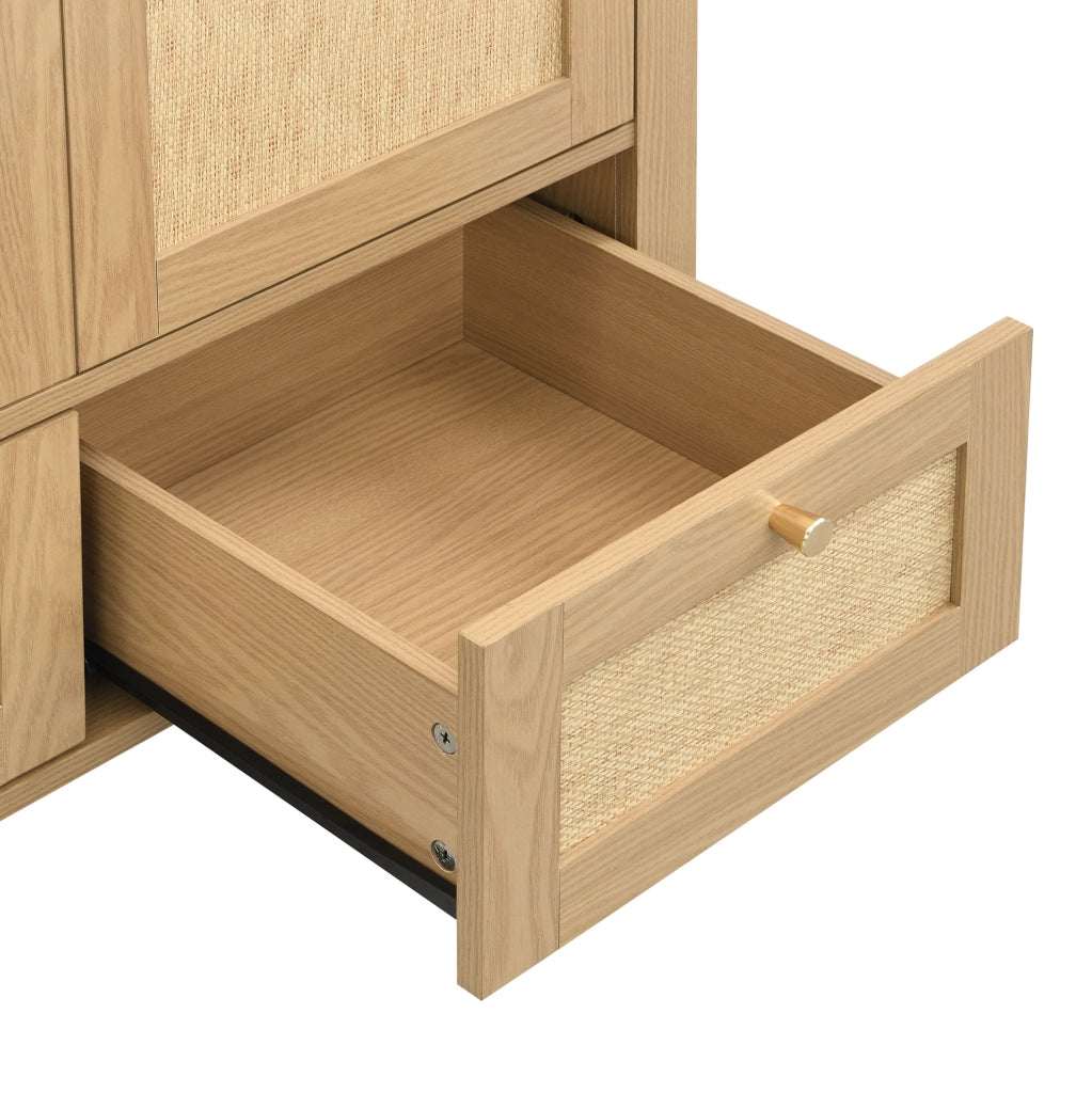 Armadio ad arco effetto rovere e rattan con 2 cassetti