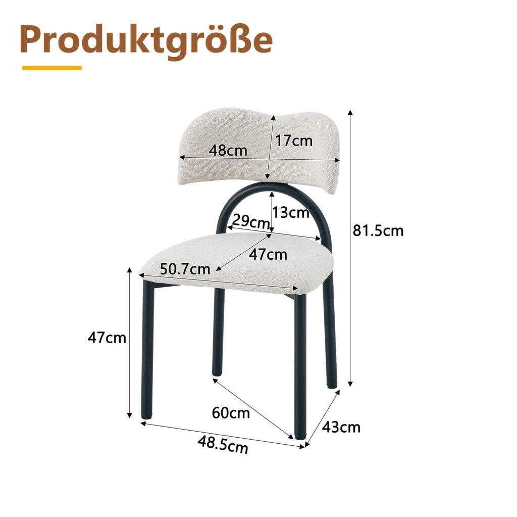 Set di 2 sedie imbottite beige con struttura in metallo nero