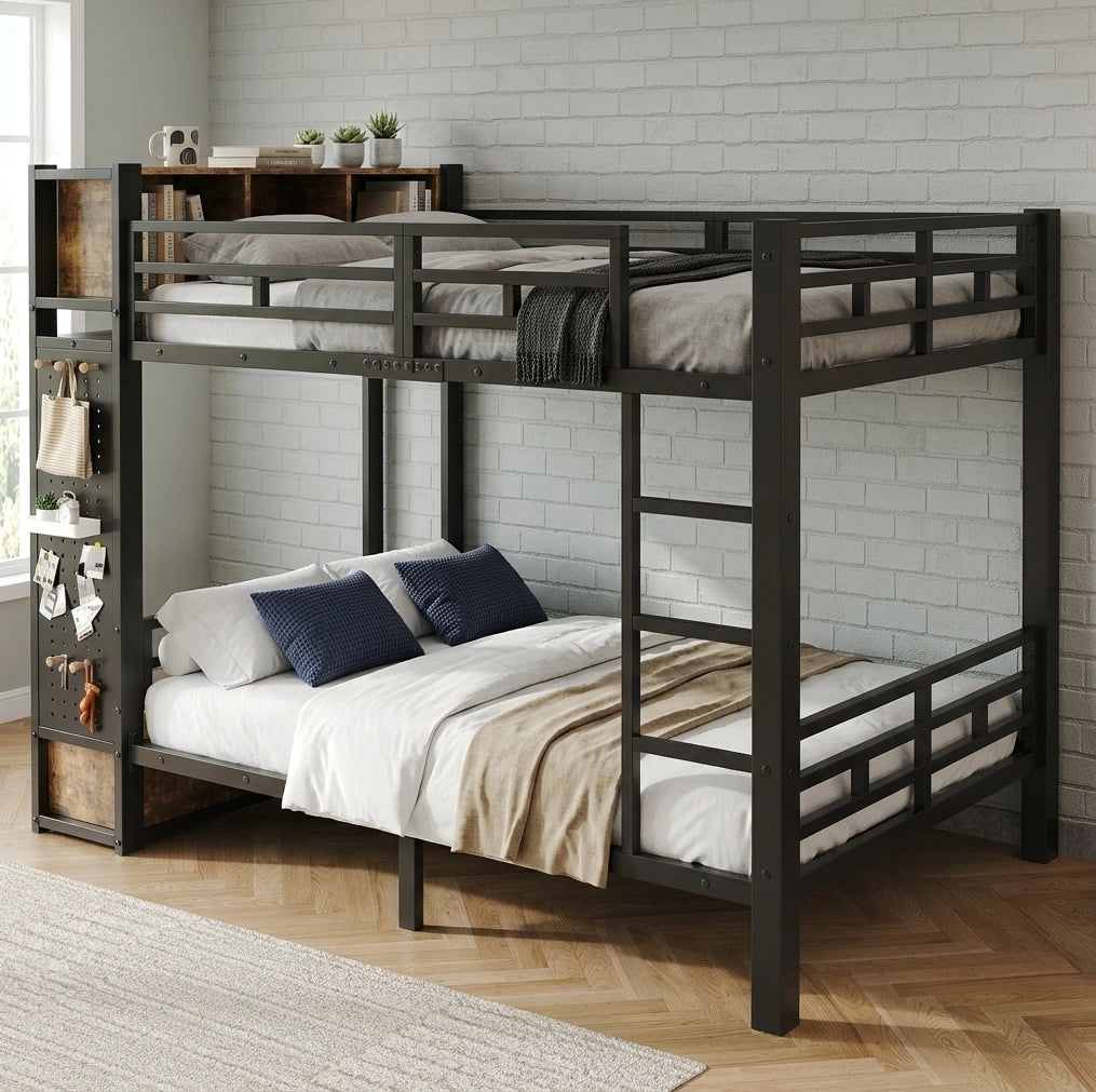 Letto a castello 120x200 cm con contenitori, nero e noce scuro