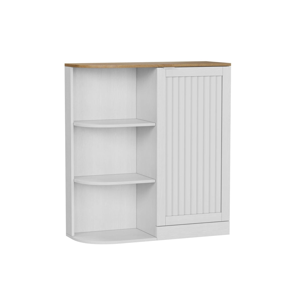 Scaffale angolare bagno 68x25x76 cm MDF bianco e rovere, ripiano aperto