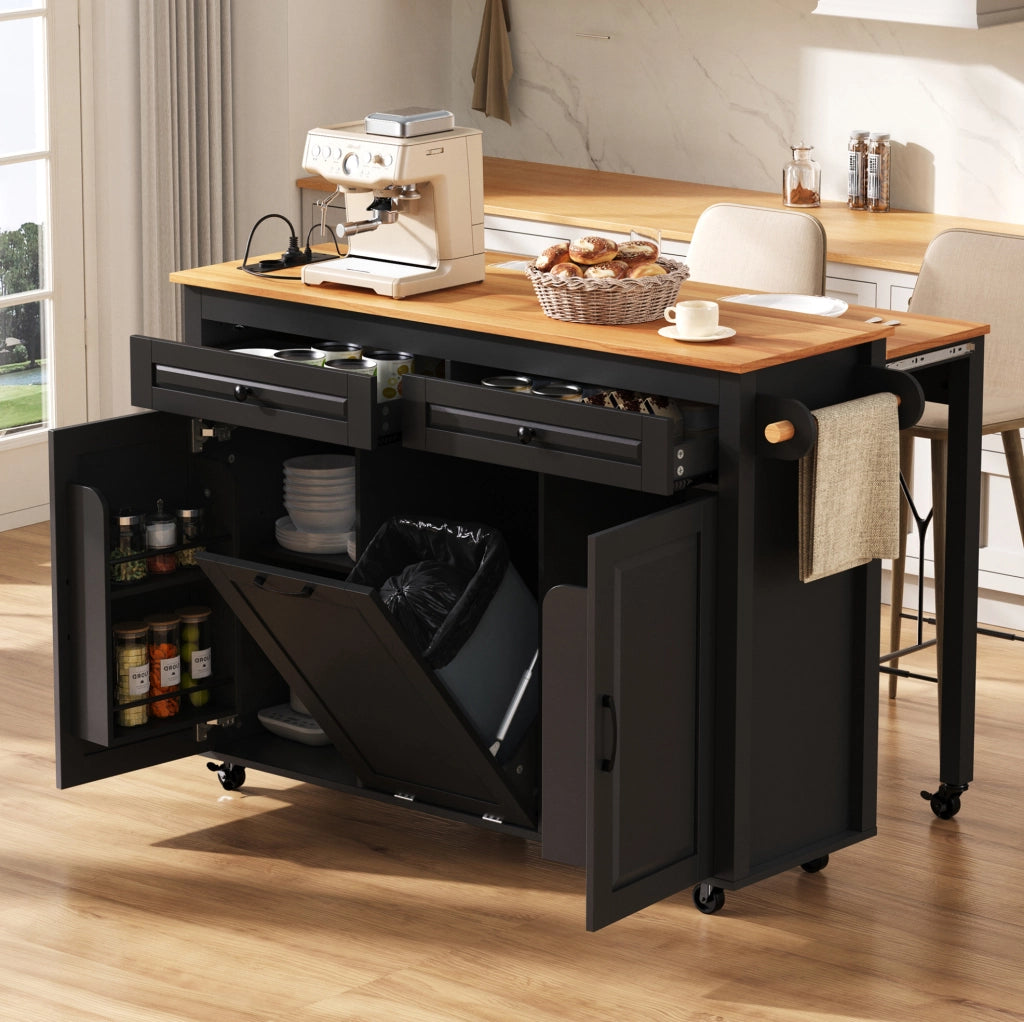 ISOLA da cucina mobile con piano estraibile 120 x 40-75 x 92 cm MDF nero
