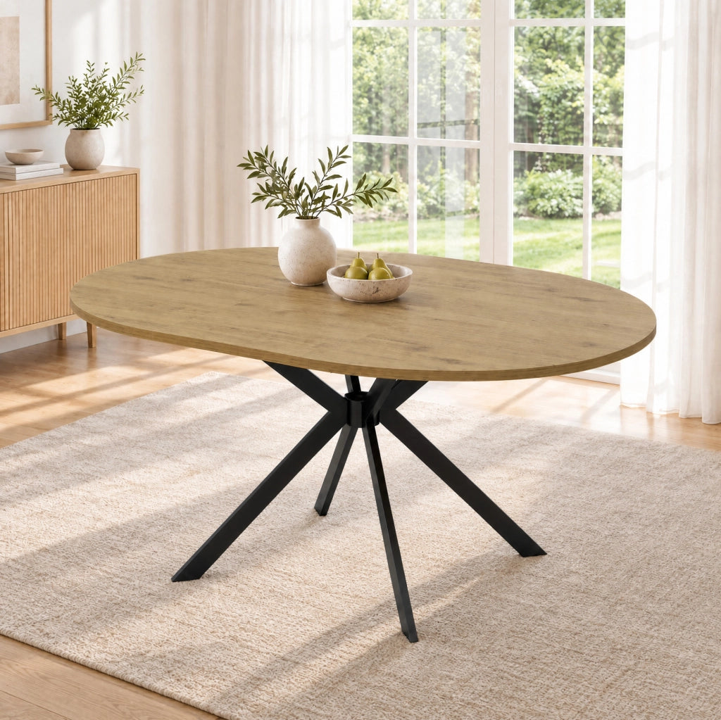 Tavolo da pranzo allungabile; con prolunga interna e 4-6 posti 140x100x75 cm; in MDF color legno con gambe in metallo