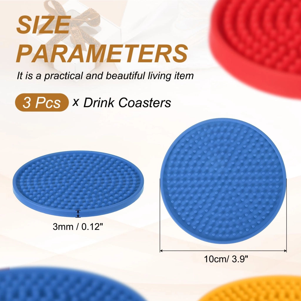 Sottobicchieri rotondi in PVC, confezione da 3 pezzi, colore blu, diametro 10 cm, antiscivolo